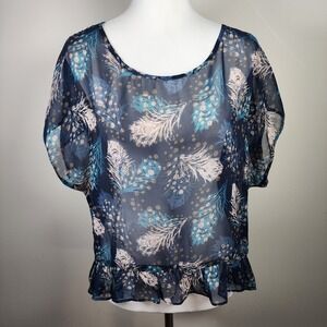 XXI Chiffon Blouse Womens Medium Sheer Feathers Fairy Whimsigoth Dainty Feminine